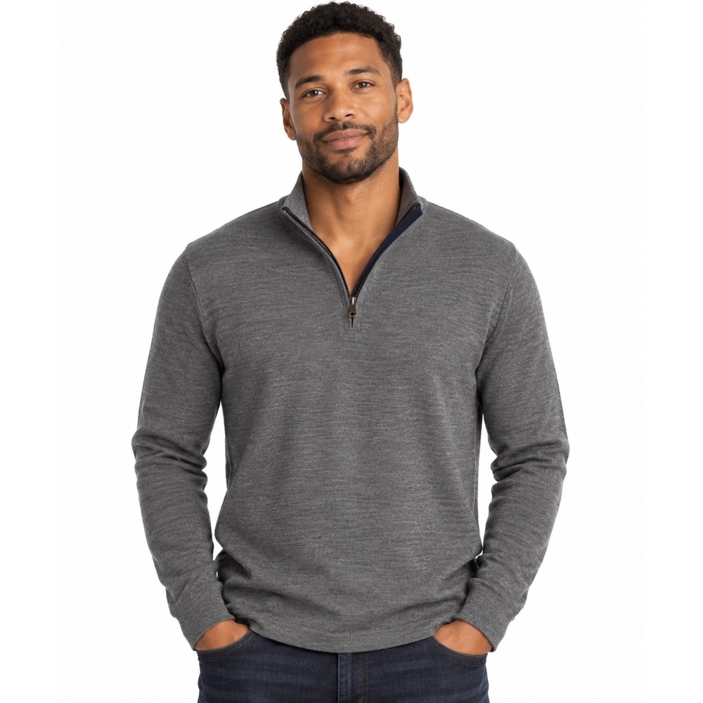 Garret Scott Extra Fine Merino Wool Quarter Zip Sweater Gray Mens Medium NWT